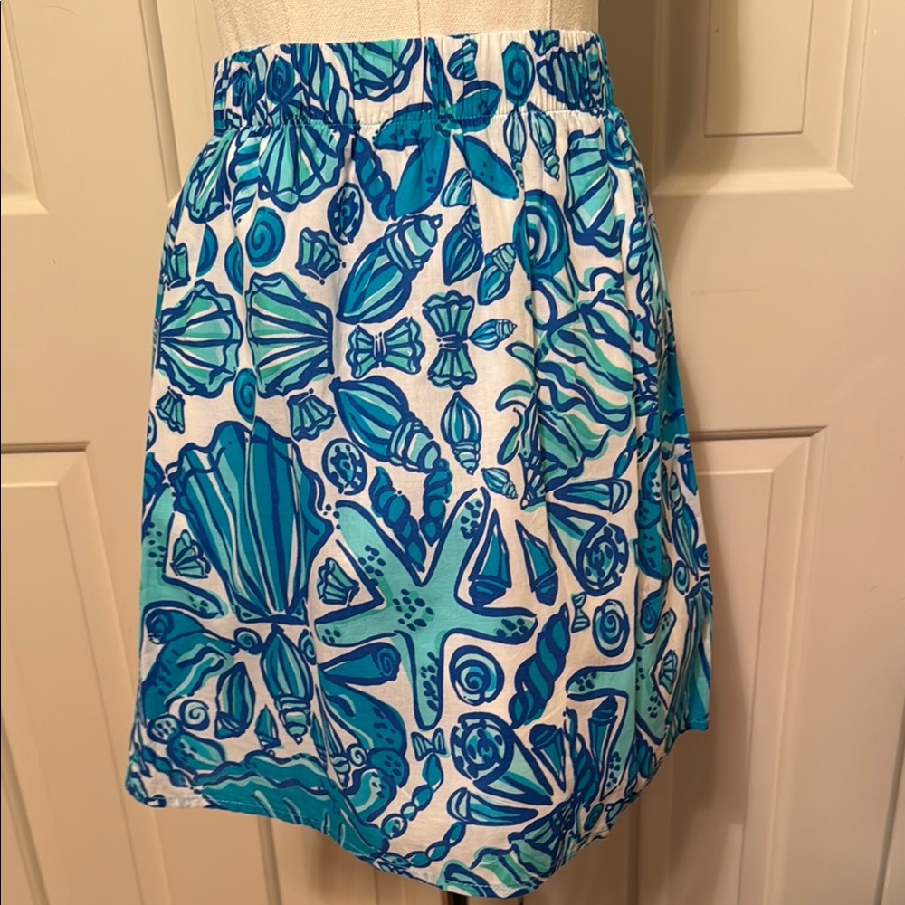 Lilly Pulitzer Blue and White Seashell Print Skirt